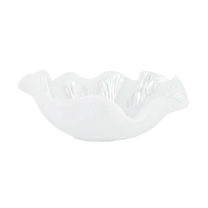 Vietri Onda Glass Ruffled Round Bowl, White