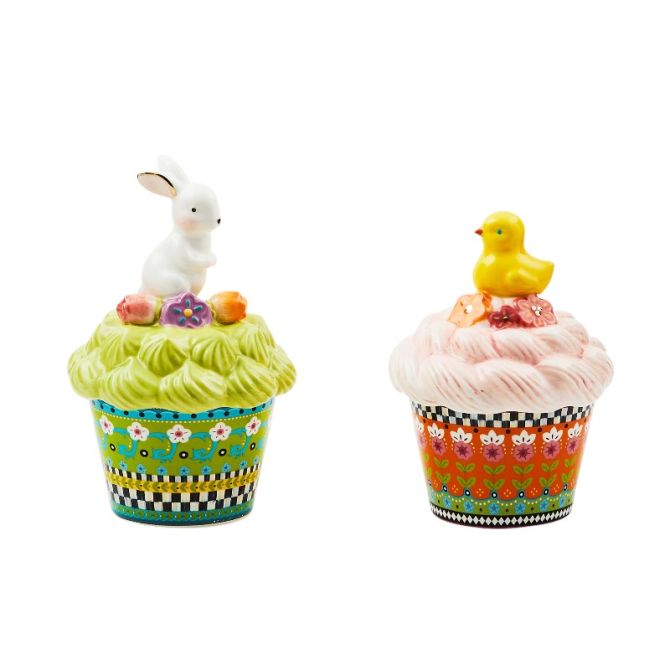 MacKenzie-Childs Calico Cupcake Lidded Boxes, Set of 2