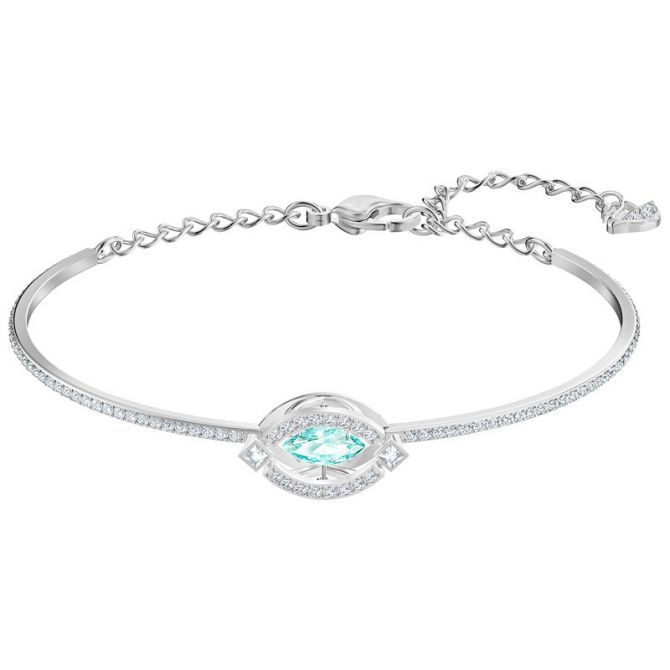 Swarovski Sparkling Dance Bangle, Green in Silver Tone