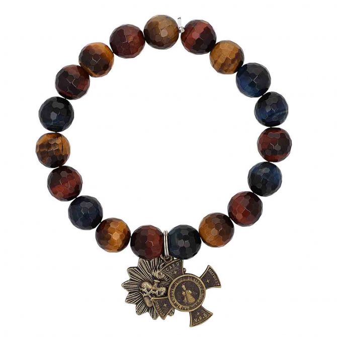 Miracle Icons by Mary Jo Pane Mutli Faceted Tiger Eye Bracelet, 10mm