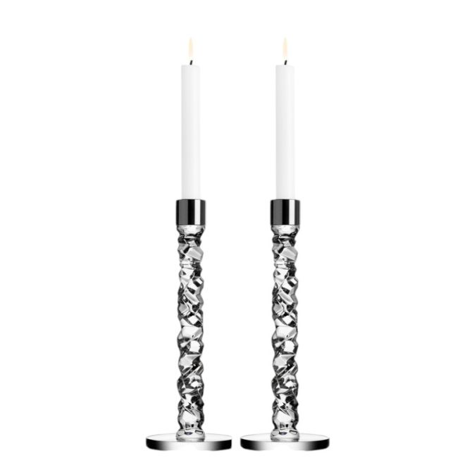 Orrefors Carat Silver Large Candlesticks, Set of 2