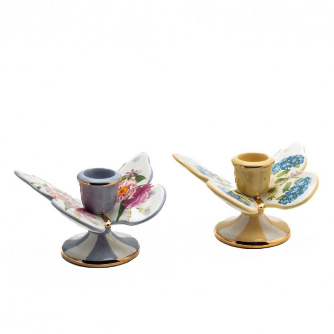 MacKenzie-Childs Wildflowers Butterfly Candle Holders, Set of 2