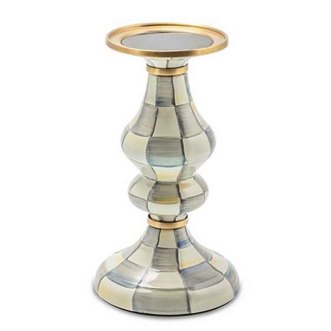 MacKenzie-Childs Sterling Check Enamel Pillar Candlestick, Medium