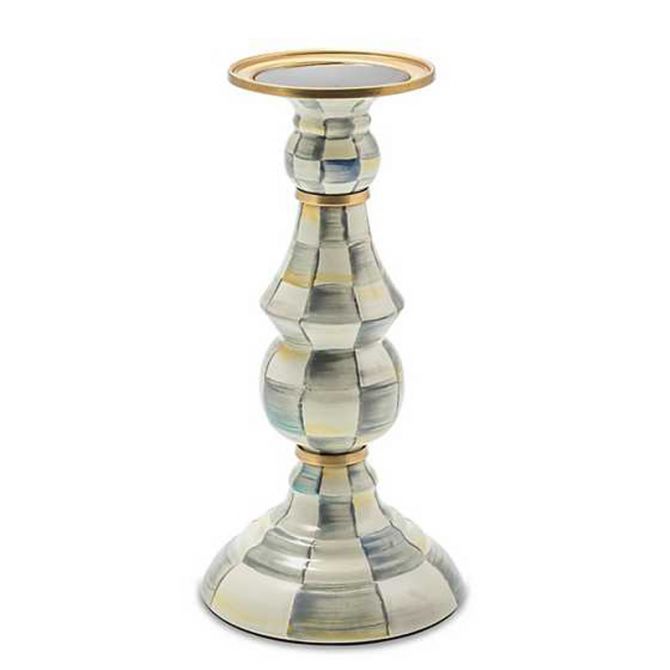 MacKenzie-Childs Sterling Check Enamel Pillar Candlestick, Large