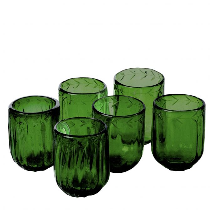 Jan Barboglio Pequenas Acanaladas Green Votives, Set of 6