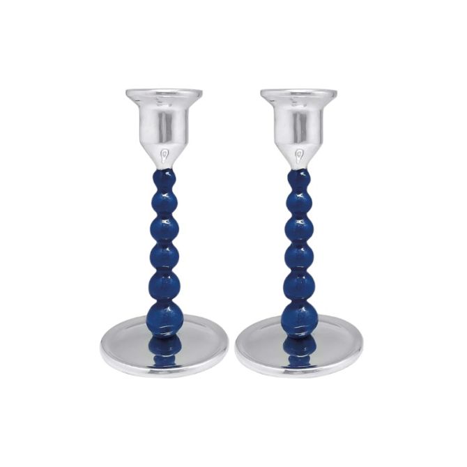 Mariposa Blue Pearled Small Candlestick Set