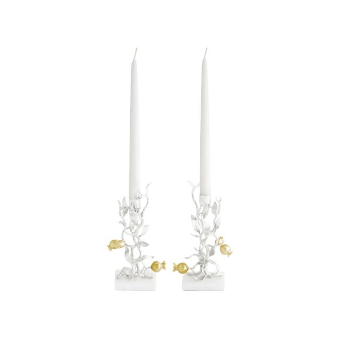 Michael Aram Pomegranate Silver and Gold Candleholders, Set of 2