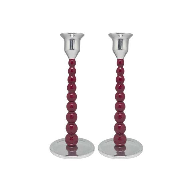 Mariposa Pearled Medium Candlestick Set, Red