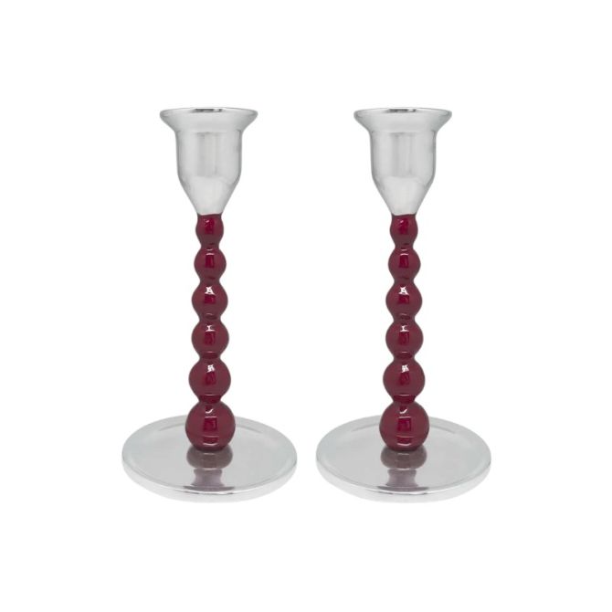 Mariposa Pearled Small Candlestick Set, Red