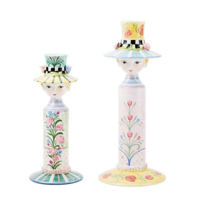 MacKenzie-Childs Rosy Meadows Lady Candle Holders, Set of 2