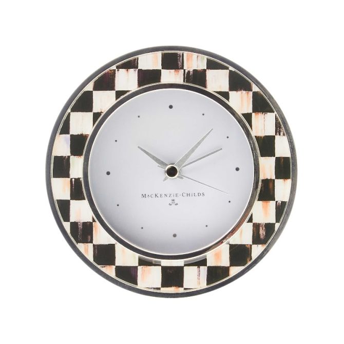 MacKenzie-Childs Courtly Check Silver Plated Round Desk Clock