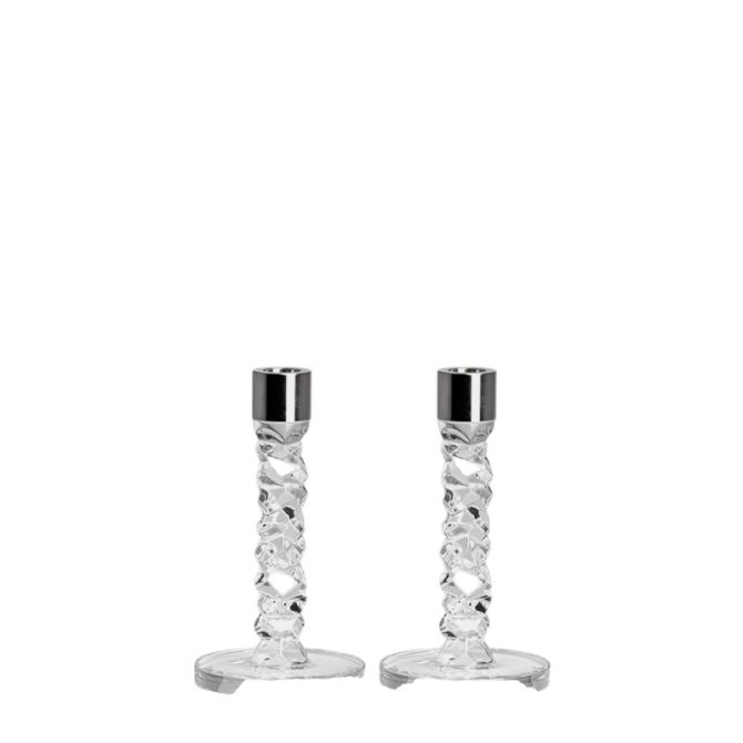 Orrefors Carat Silver Small Candlesticks, Set of 2