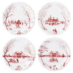 Juliska Country Estate Winter Frolic Mr. & Mrs. Claus Ruby Party Plates, Set of 4