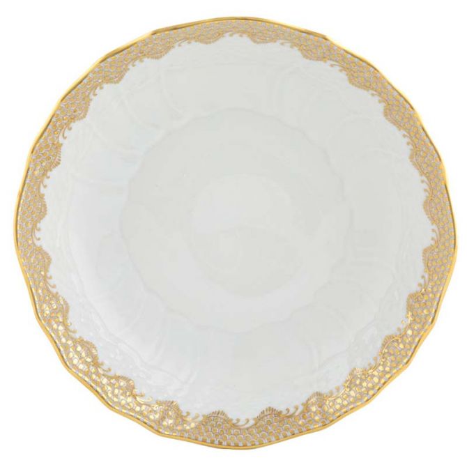 Herend Fish Scale Scalloped Dinner Bowl, Gold