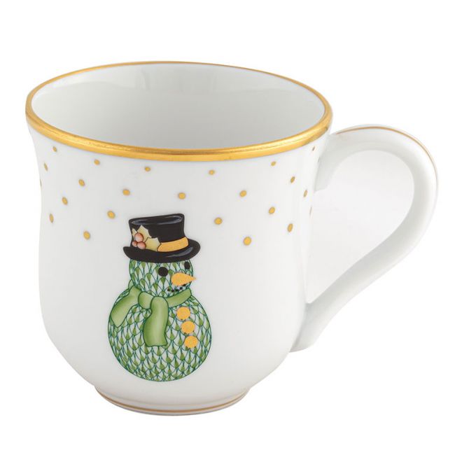 Herend Christmas Mug, Light Green Snowman