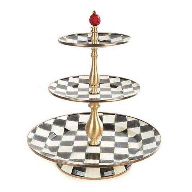 MacKenzie-Childs Courtly Check Enamel Three Tier Sweet Stand