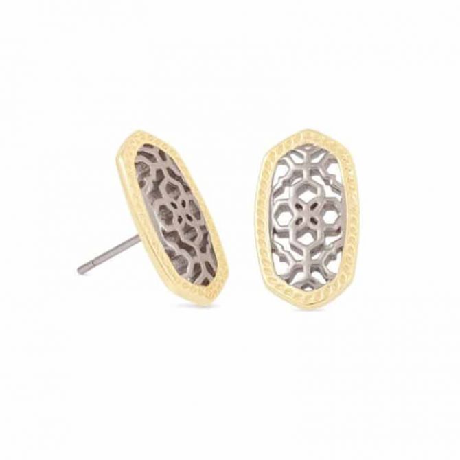 Kendra Scott Ellie Gold Tone Earrings in Silver Tone Filigree Mix