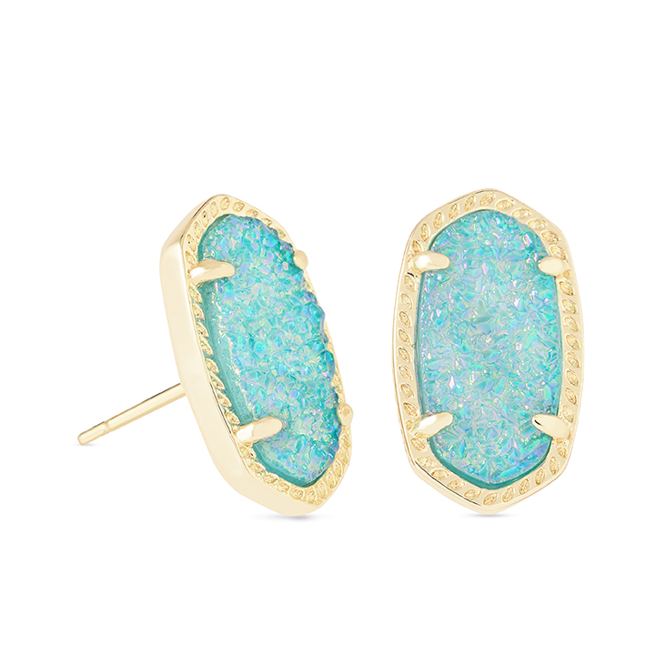 Kendra Scott Ellie Gold Stud Earrings in Teal Drusy | Borsheims