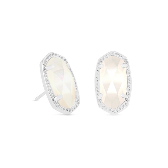 Kendra Scott Ellie Silver Tone Stud Earrings in Ivory Pearl