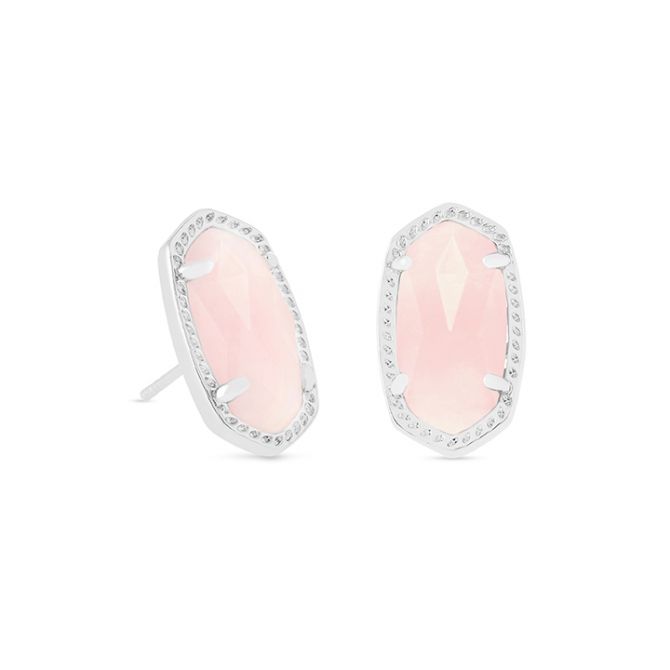 Kendra Scott Ellie Silver Stud Earrings in Rose Quartz