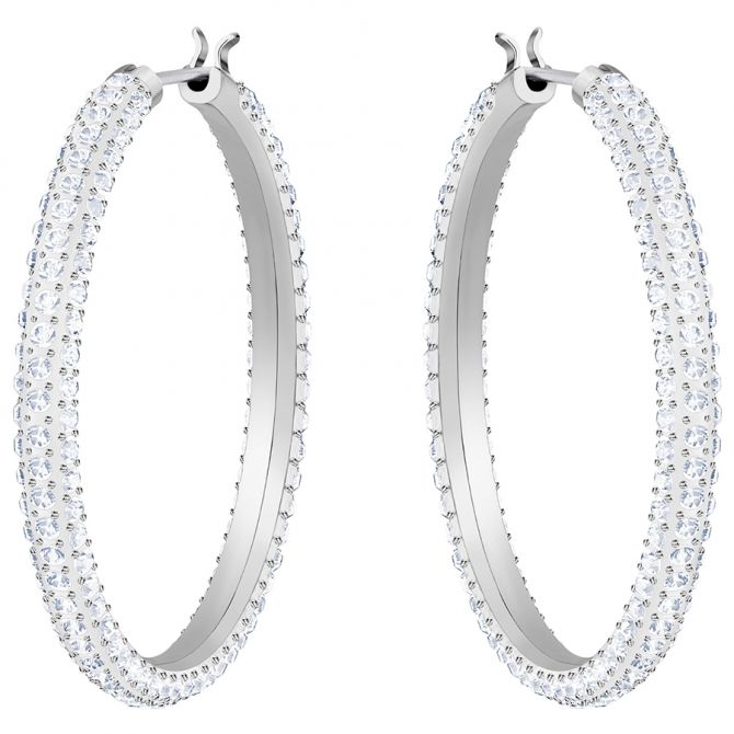 Swarovski Stone Hoop Pierced Earrings, White