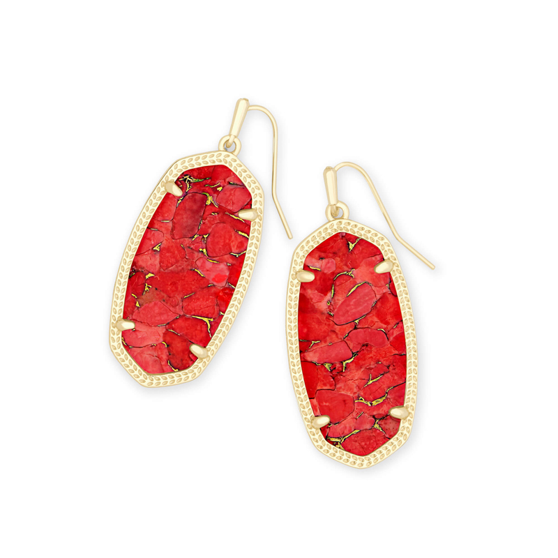 Kendra Scott Elle Gold Drop Earrings In Bronze Veined Red Magnesite ...