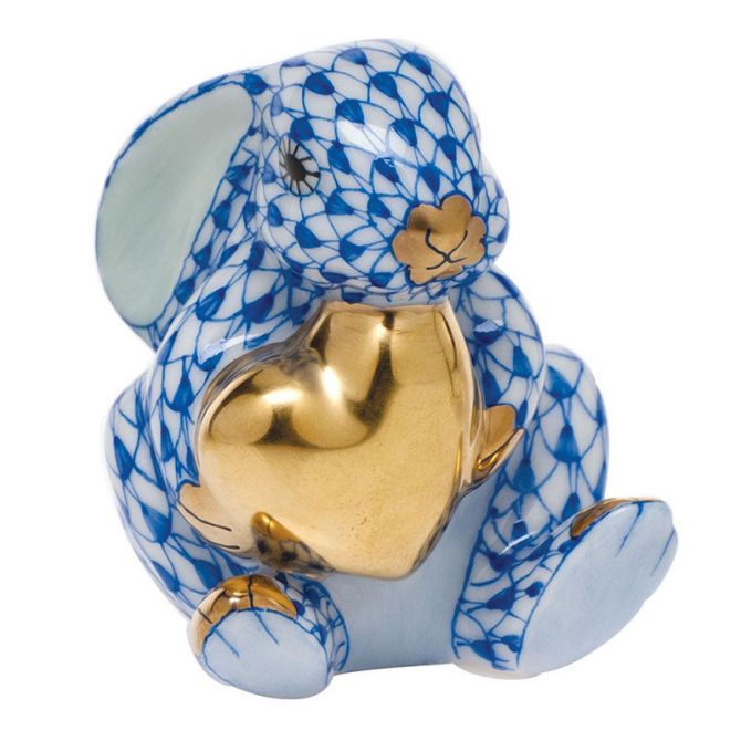 Herend Blue Heart Bunny Figurine