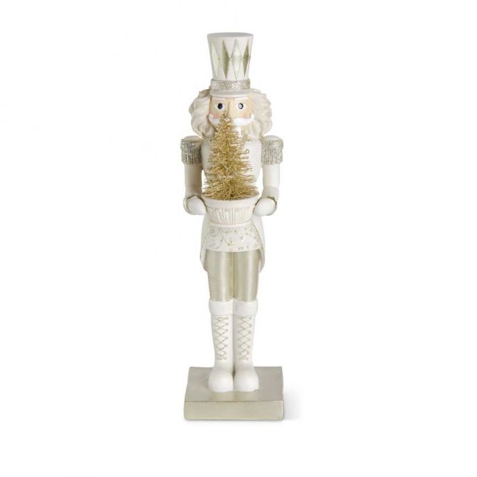 K&K Interiors  Glittered Resin Cream Gold and Silver Nutcracker