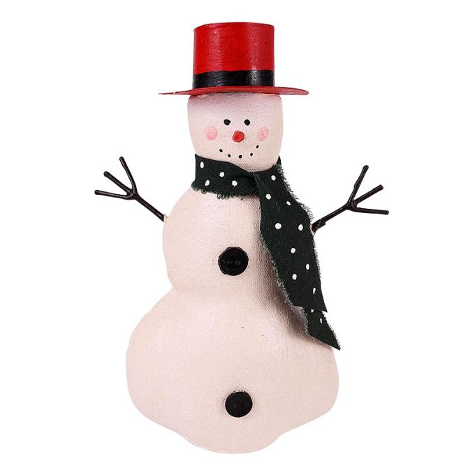 Dekorasyon Tabletop Red and White Canvas Snowman with Tin Hat, 7.5"