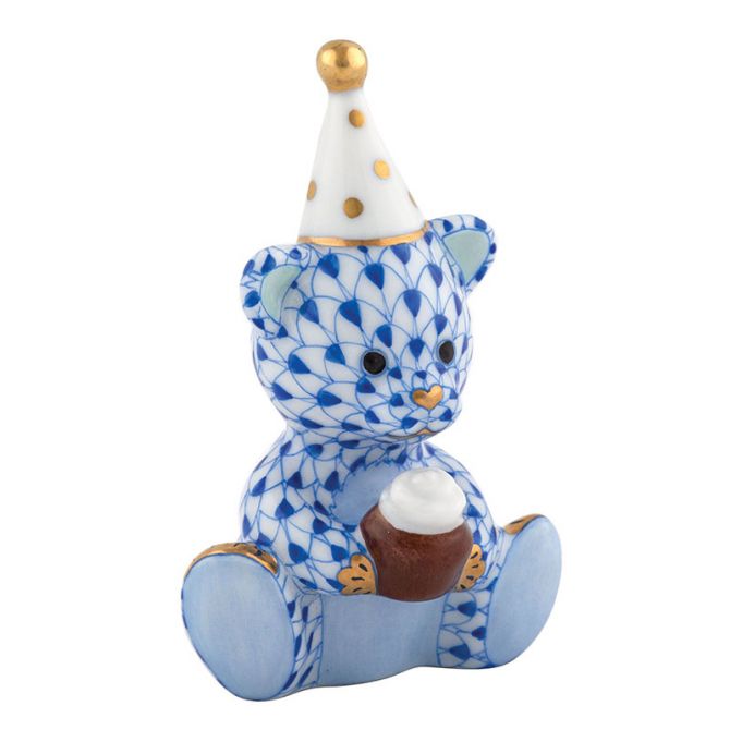 Herend Birthday Bear Figurine, Blue