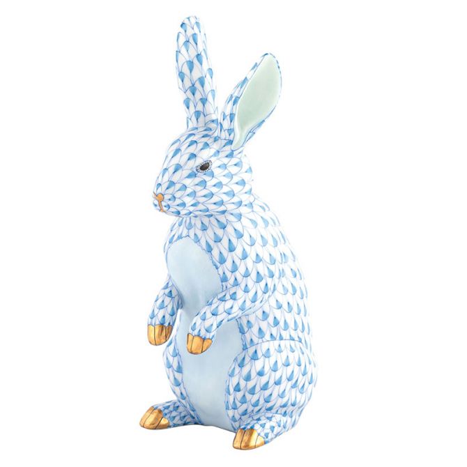 Herend Medium Standing Rabbit Figurine, Light Blue