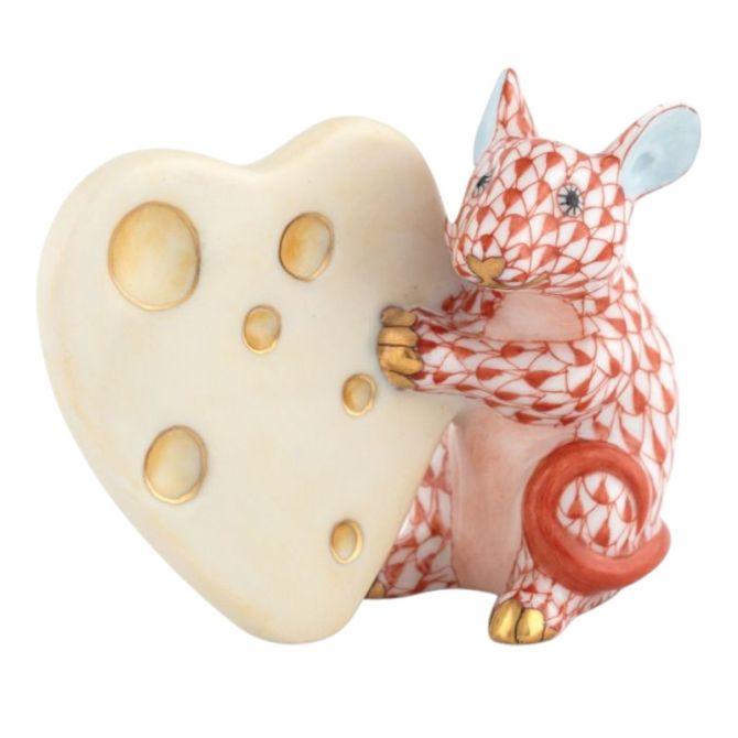 Herend Mouse with Heart Cheese, Rust