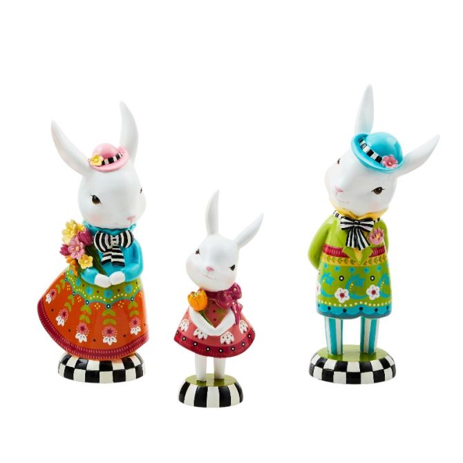 MacKenzie-Childs Calico Bunny Figures, Set of 3