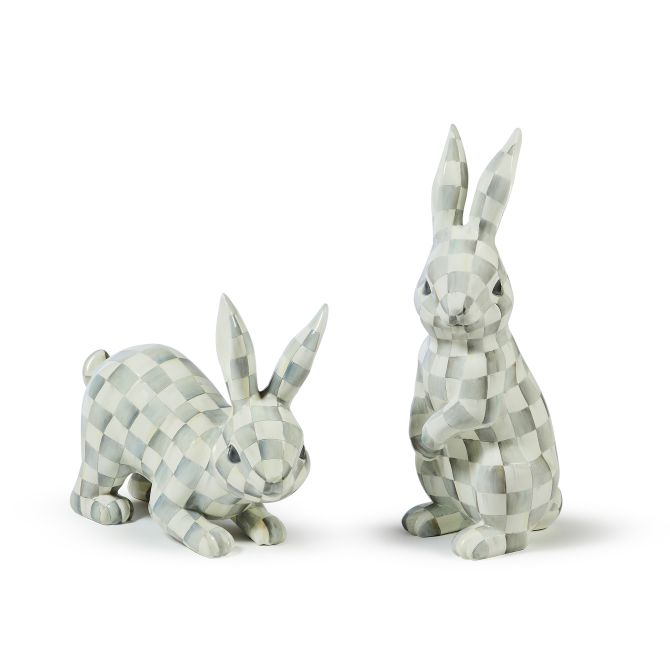 MacKenzie-Childs Sterling Check Trophy Bunnies, Set of 2