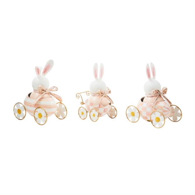 MacKenzie-Childs Rosy Meadow Bunnies in Cars Figurines, Set of 3