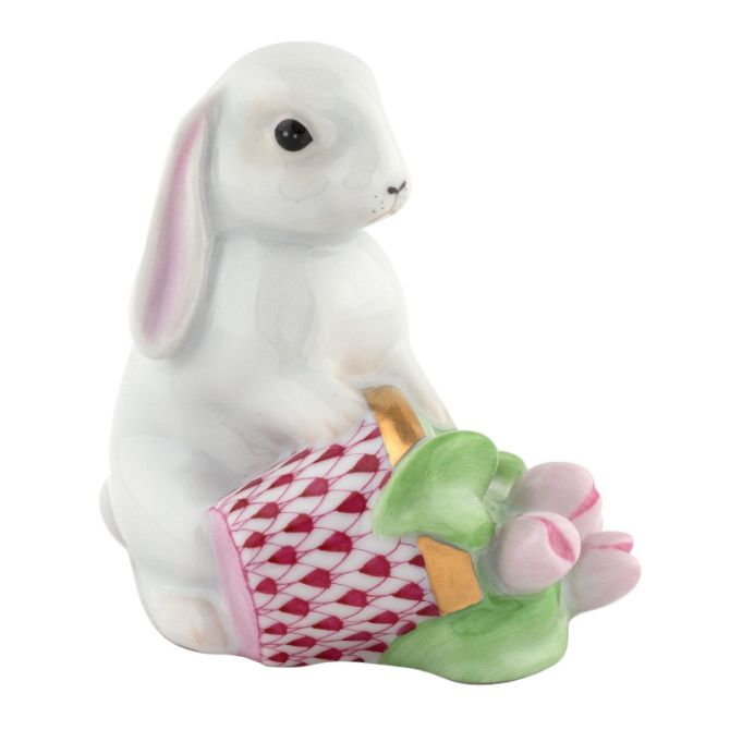 Herend Flowerpot Bunny Figurine, Raspberry