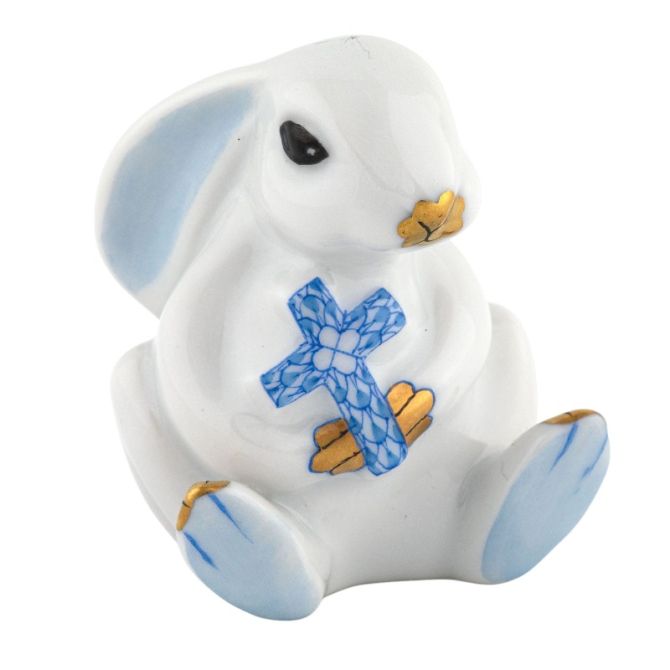 Herend Bunny with Cross Figurine, Blue