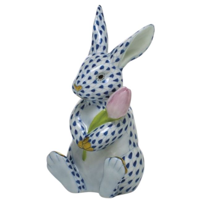 Herend Blossom Bunny Figurine, Sapphire Blue