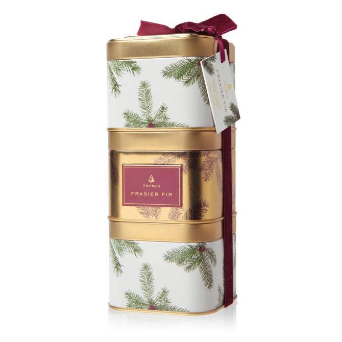 Thymes Frasier Fir Stacking Present Tin Candles