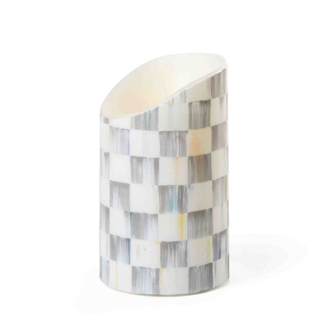 MacKenzie-Childs Sterling Check Flicker Pillar Candle, 5"