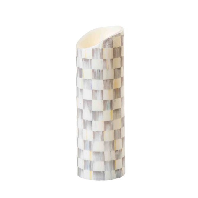 MacKenzie-Childs Sterling Check Flicker Pillar Candle, 9"