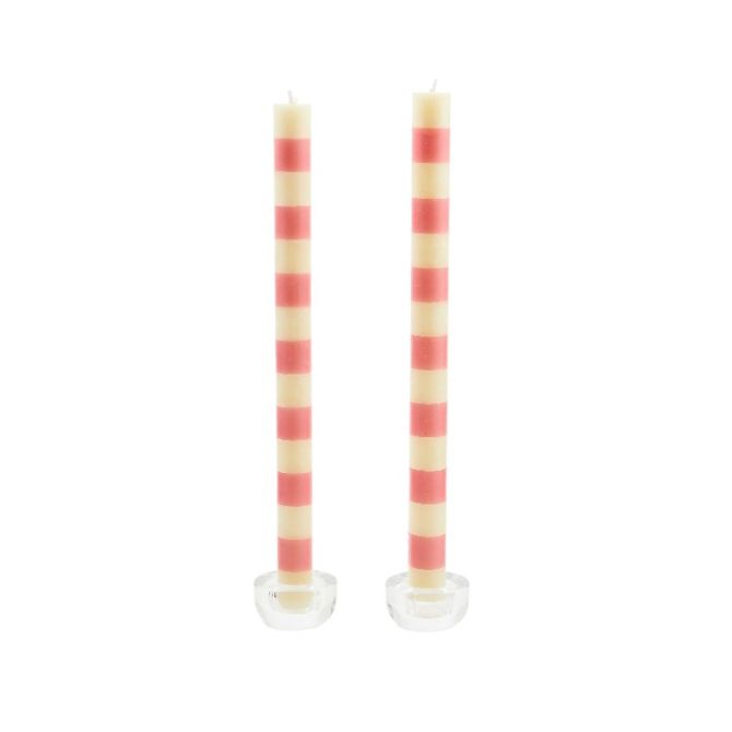 MacKenzie-Childs Bands Pink Dinner Candles, Set of 2