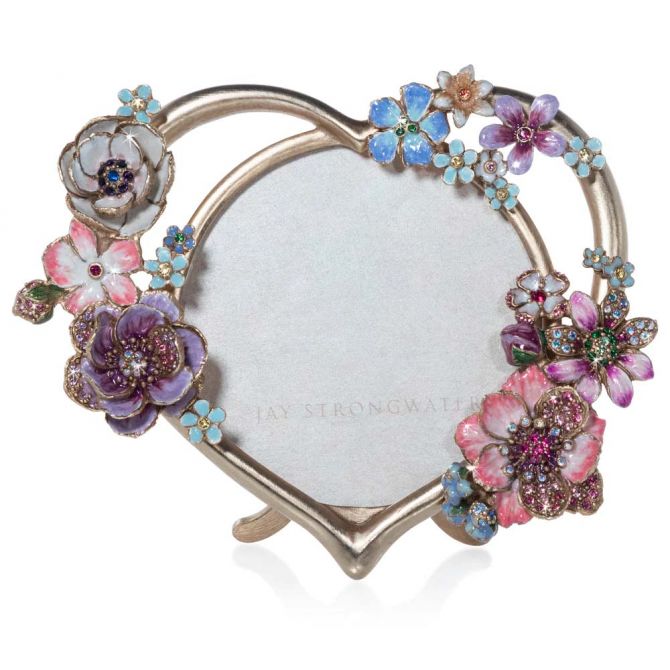 Jay Strongwater Prem 4" Round Heart Bouquet Frame, Flora