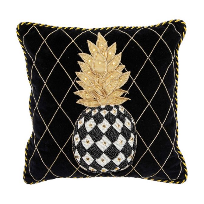 MacKenzie-Childs Pineapple Black Pillow