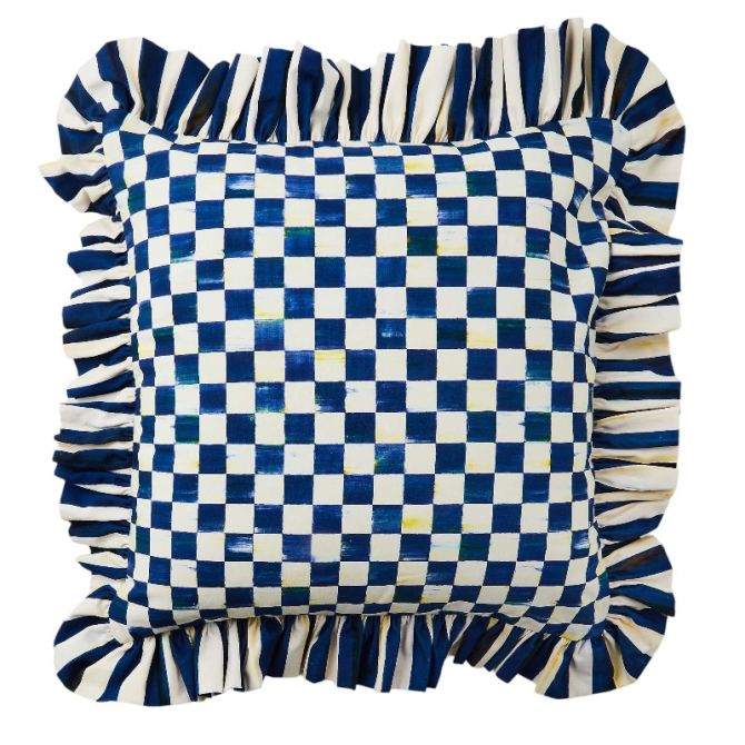 MacKenzie-Childs Royal Check Ruffle Throw Pillow