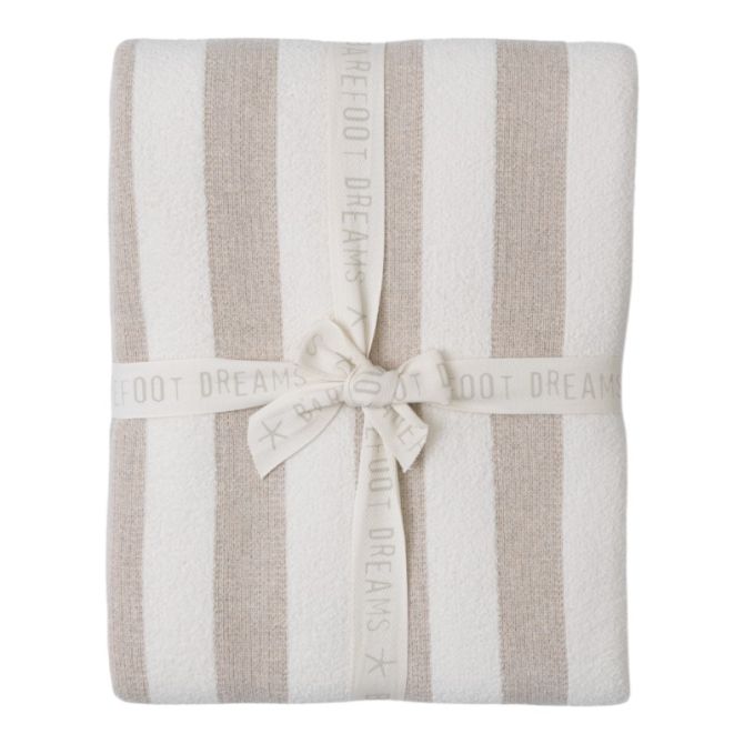 Barefoot Dreams CozyChic Cotton Classic Stripe Throw, Oatmeal and Cream