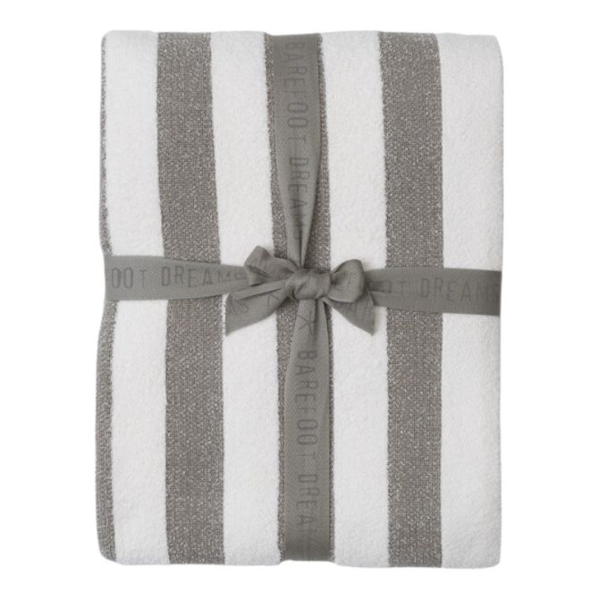 Barefoot Dreams CozyChic Cotton Classic Stripe Throw, Eucalyptus and Cream