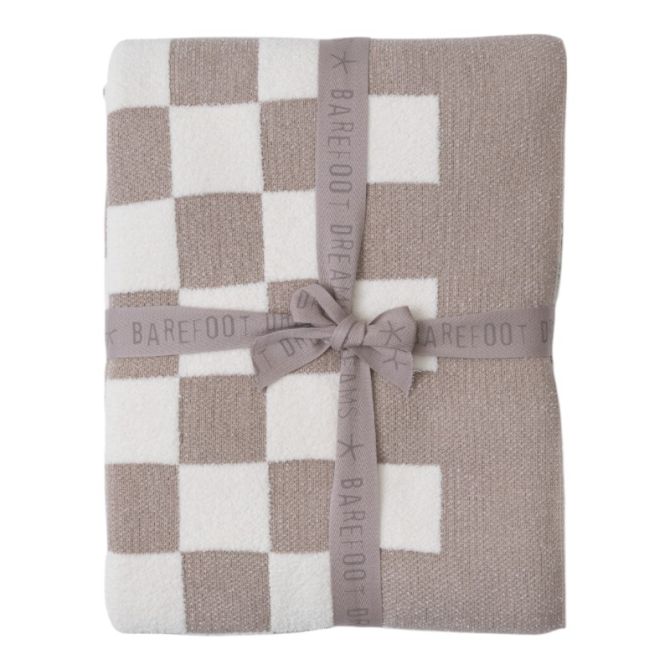 Barefoot Dreams CozyChic Cotton Classic Checkered Throw, Fauna and Cream