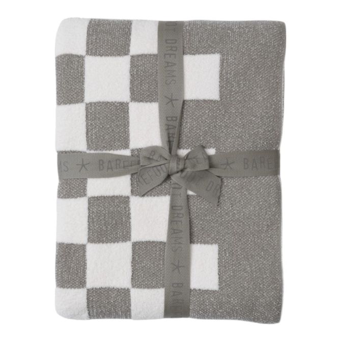 Barefoot Dreams CozyChic Cotton Classic Checkered Throw, Eucalyptus and Cream