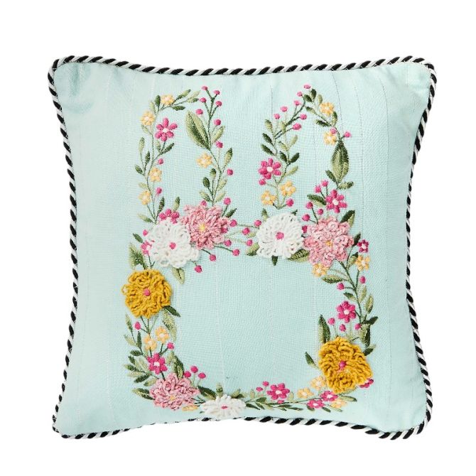 MacKenzie-Childs Floral Bunny Embroidered Throw Pillow